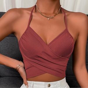 Criss cross wrap around top double tie in back